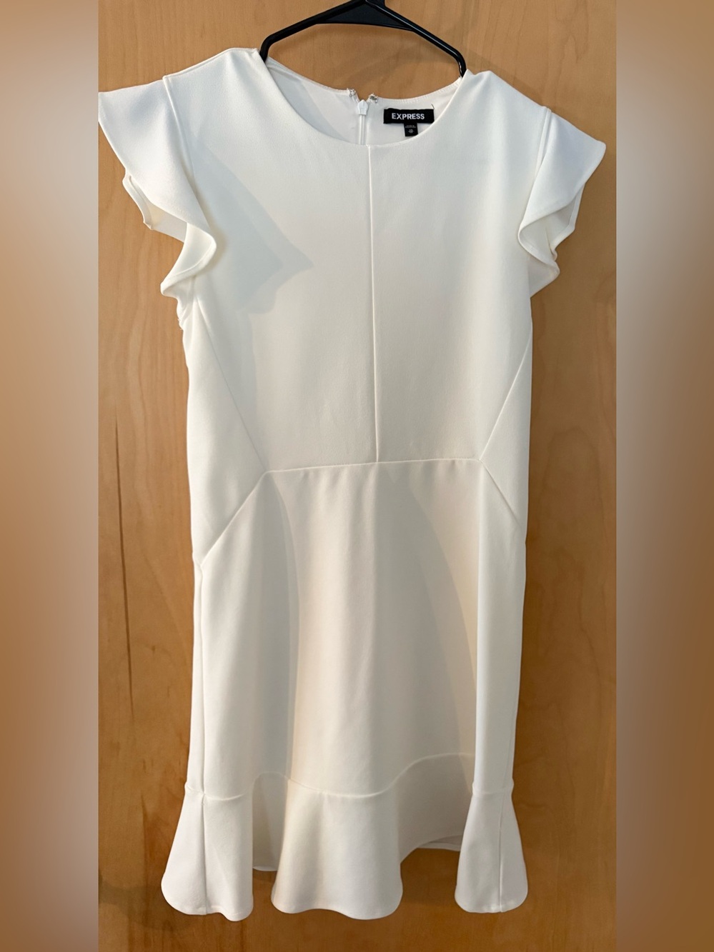 Express White Ruffle-Sleeve Sheath Dress